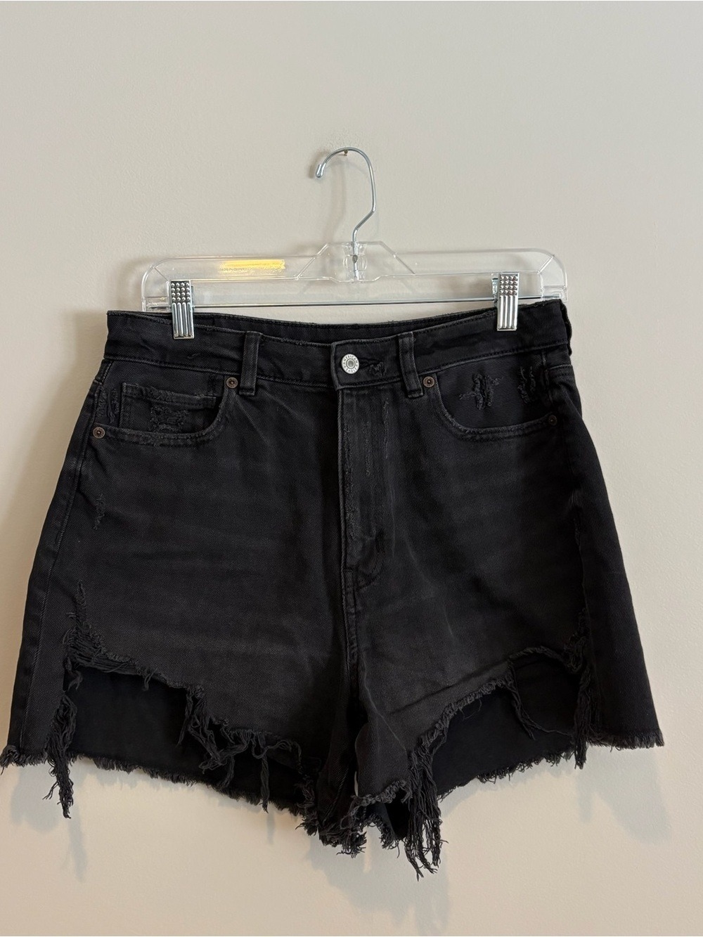 American Eagle Outfitters Black Distressed High-Waist Mom Jean Shorts Size 10